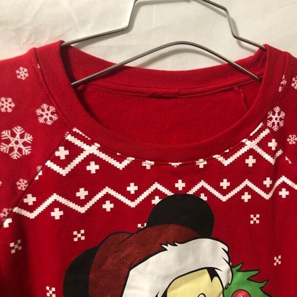 Mickey Mouse Christmas Light Up Wreath Lights Red Crewneck Sweatshirt Size S - Picture 3 of 9